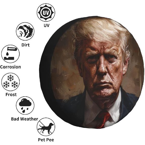 Trump Spare Tire Cover Weatherproof Wheel Protectors Universal Fit for Trailer Rv SUV Truck Camper Travel Trailer, 15 inch