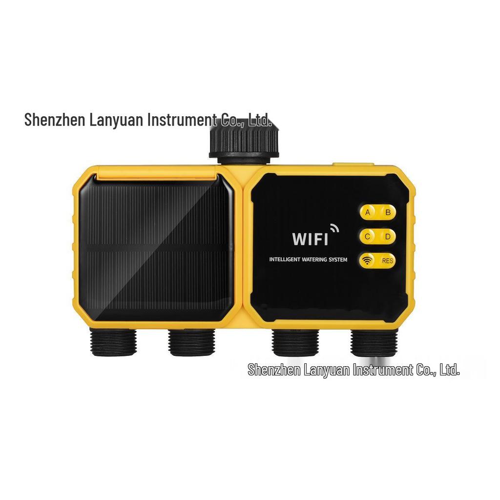 Graffiti Solar-Powered Smart WiFi Water Valve Control for Automatic Four-Way Irrigation and Remote Flower Watering Timer