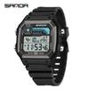 SANDA 6196 Relógio Digital Masculino Pulseira de Silicone Quadrado Eletrônico LED Alarme Contagem Regressiva Tempo Duplo À Prova d'Água Esportivo Casual