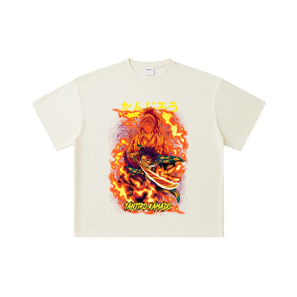 260 GSM Double Yarn 32 Count 100% Cotton Demon Slayer V107 Tanjiro Print Unisex Heavy Cotton T Shirt