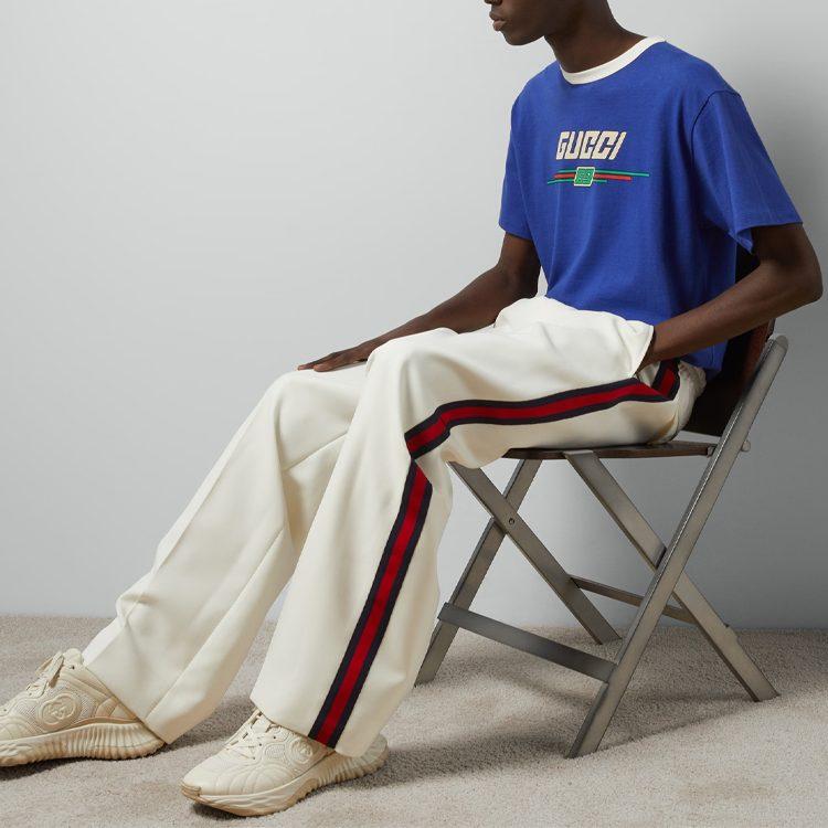 GUCCI T Shirt With Gucci Print T Shirt Men's Blue 771477-XJF7B-4410