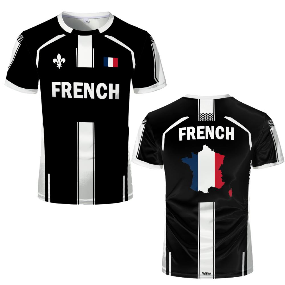 French Flag Printed Football T-shirt Breathable Sports Jersey Street Tops Unisex Casual Graphic Tee