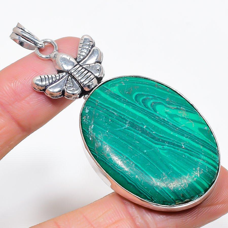 

Malachite Gemstone Handmade 925 Sterling Silver Jewelry Pendant 2.76 KJ-210
