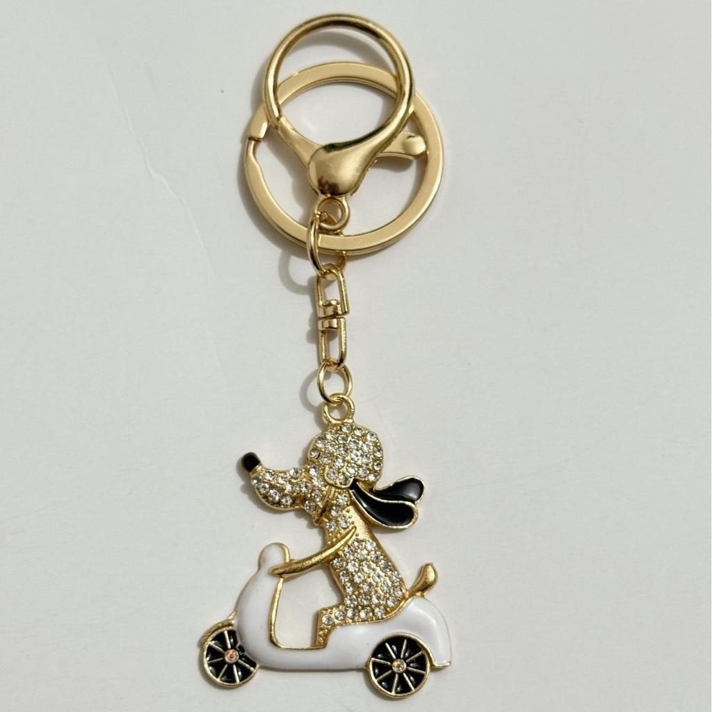 Trendy Rhinestone Dog-on-Bike Keychain Pendant