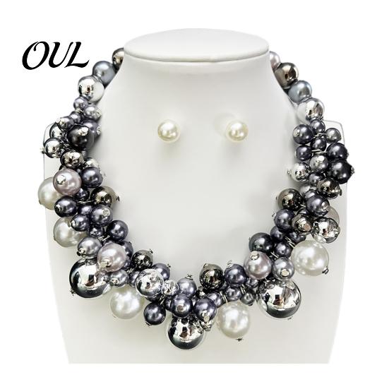 Elegant Choker Jewelry 1 Set Chunky Faux Pearl Jewelry, Beaded And Luxurious Cluster Necklace Earrings, Metallic for Women Dinner Parties Wedding Off
