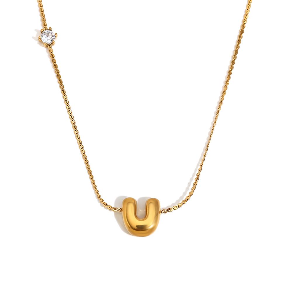 

MamacitaSlay Classic Elegant 26 Initial Letter Pendant 18K Gold Plated 1mm Chain Round Zircon Women s Stainless Steel Necklace 45cm