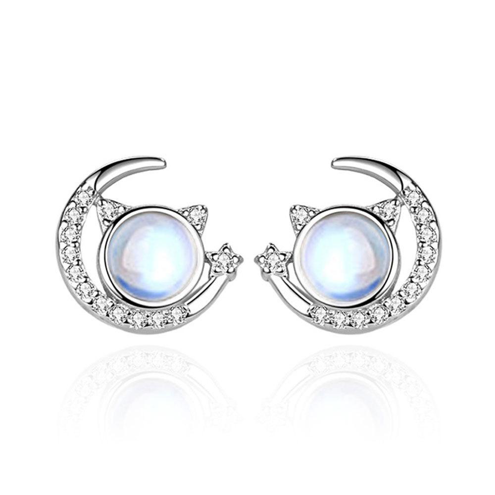 

Серебряные серьги в сопровождении кота и лунного камня, женские легкие роскошные серьги с ушками лунного кота и кота, женские романтические и милые серьги