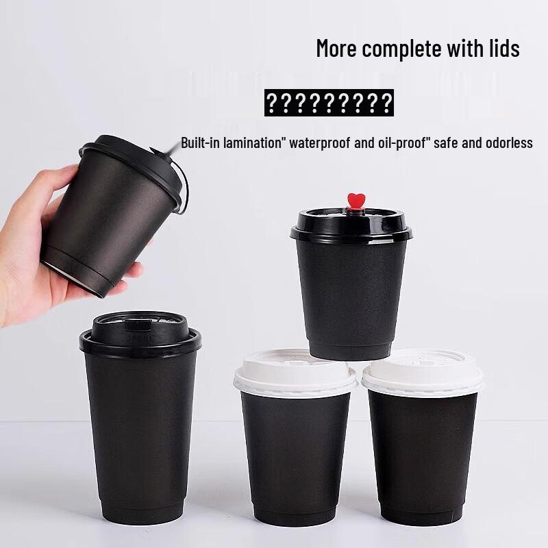 Levoz Black Warrior Disposable Double-Layer Coffee Cups with Lids