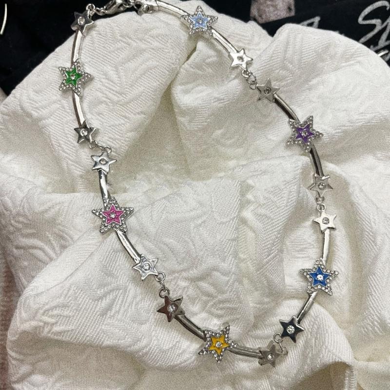 Five-pointed Star Aesthetic Necklace Diamonds Inlay Simple Clavicle Chain Women Girls Wedding Jewelry Birthday Gift