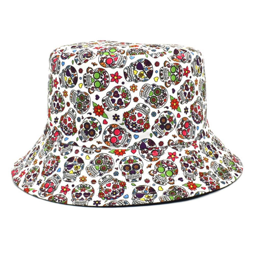 Unisex Skull Graffiti Bucket Hat UV Sun Protection Outdoor Sports Fisherman Cap for Men Women