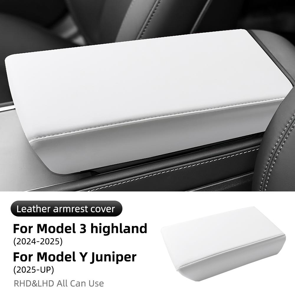 Leather Armrest Box Protective ABS Cover For Tesla Model Y Juniper 2025-2020 Model 3 Highland 2025-2018 Arm Rest Lid Accessories