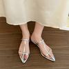 Premium Cross Buckle with Slope Heel One Pedal Beach Cool Slippers Open-toed Cross Fashion Hollow Outer Wear Women