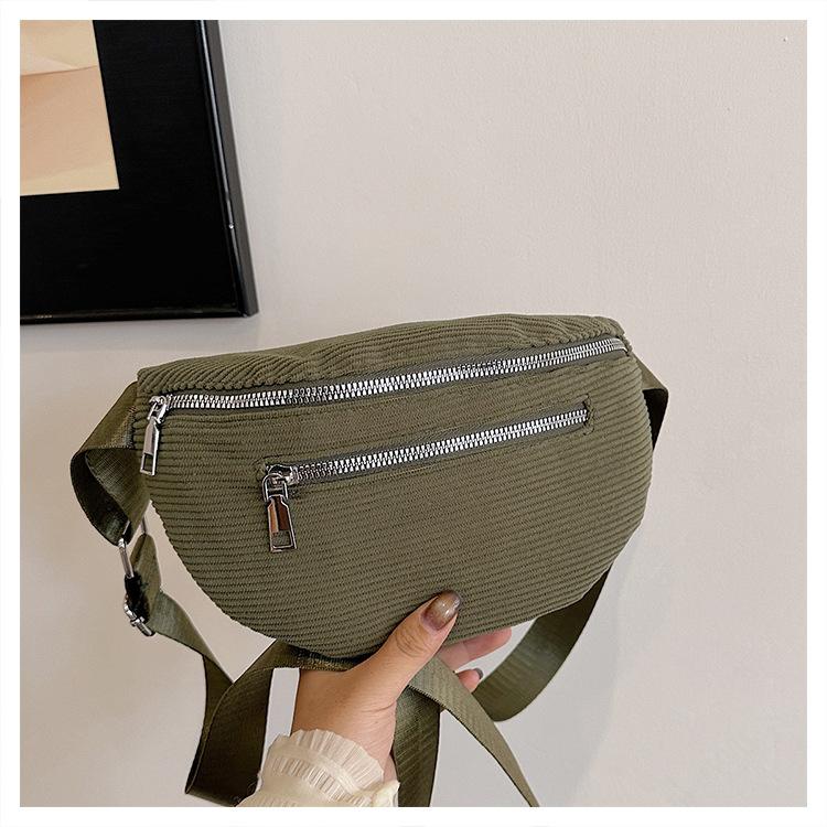 Trendy Women's Bags, Street Trend Corduroy Fanny Packs, Simple Casual Breast Bags, Large-capacity Shoulder Messenger Bags