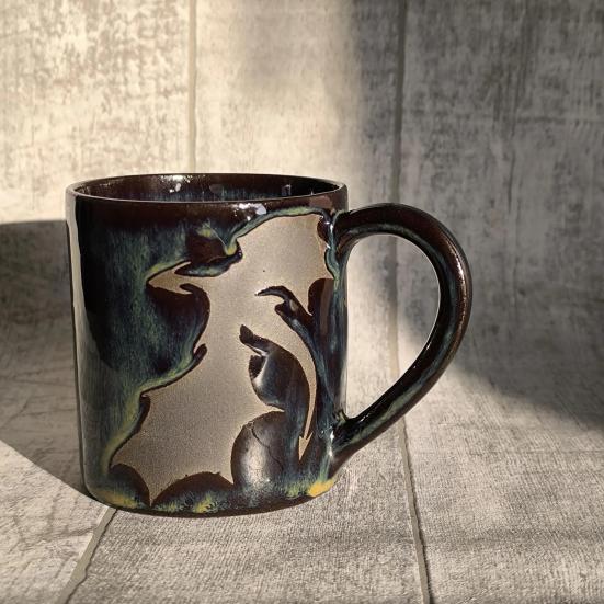 350ml Flaming Dragon Pattern Mug Ergonomic Handle Milky Yellow Glaze Mug