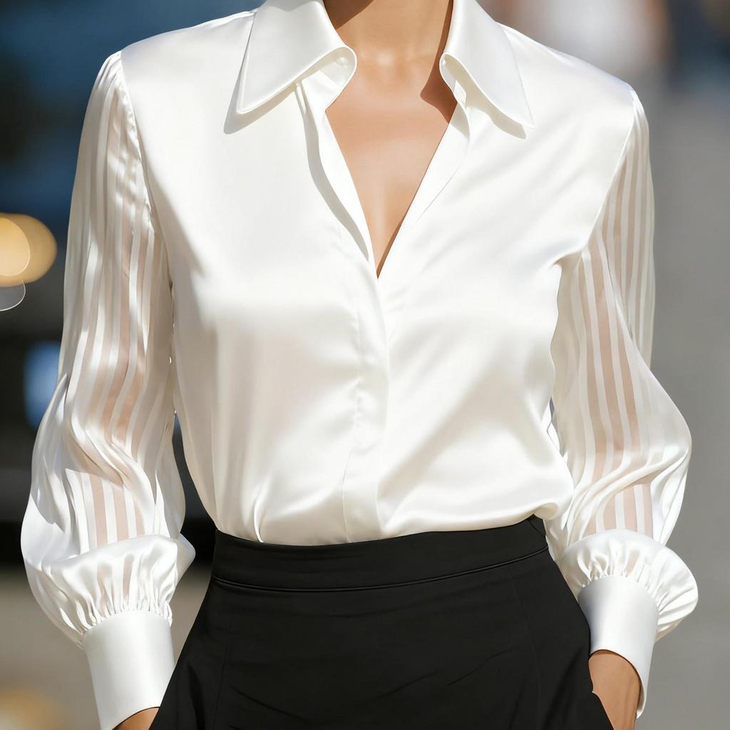 Women's Autumn Solid Color Satin Long Sleeve Shirt