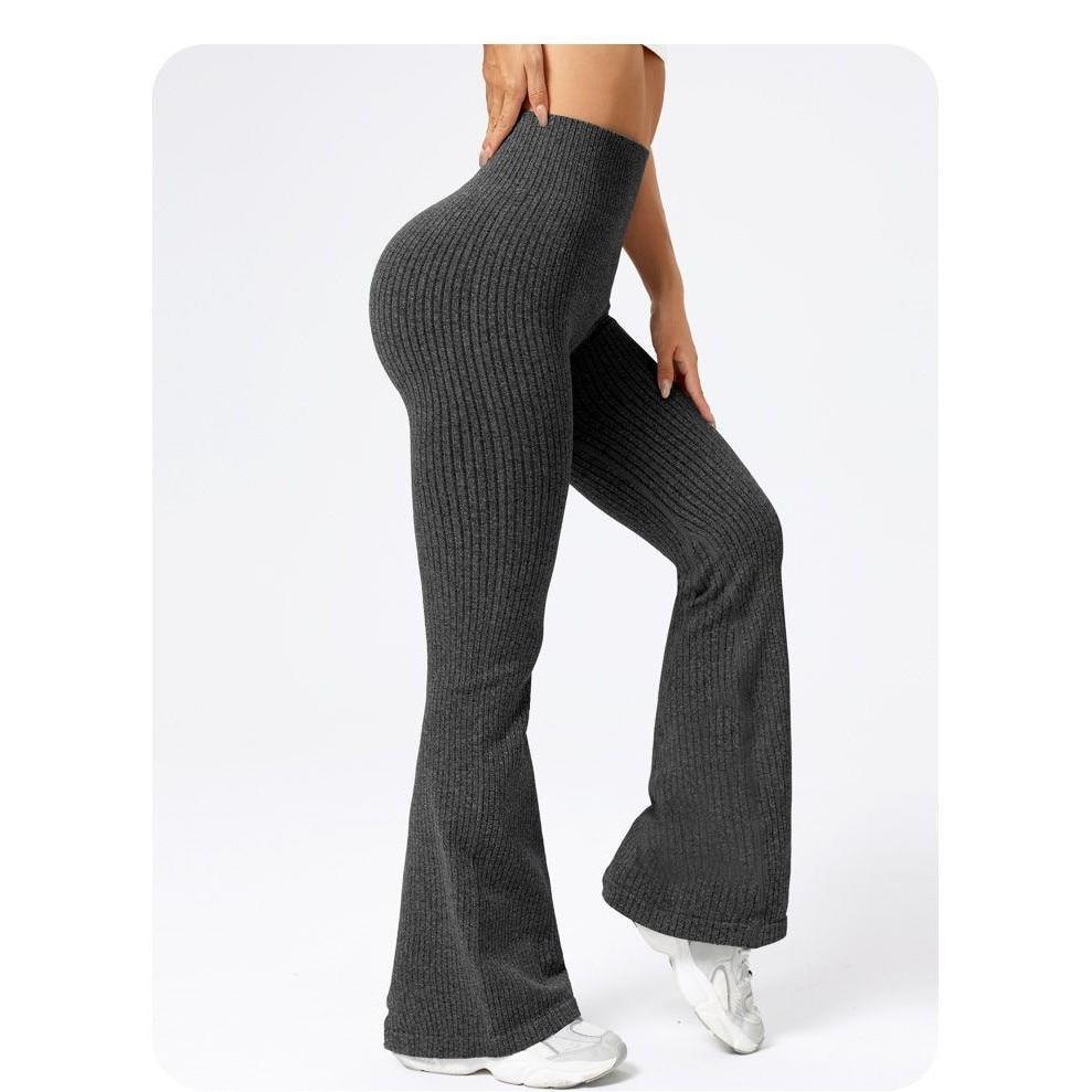 Women's Yoga Pants, High Waist Flared Knit Pants, Black Casual Pants, Comfortable Stretch Fabric