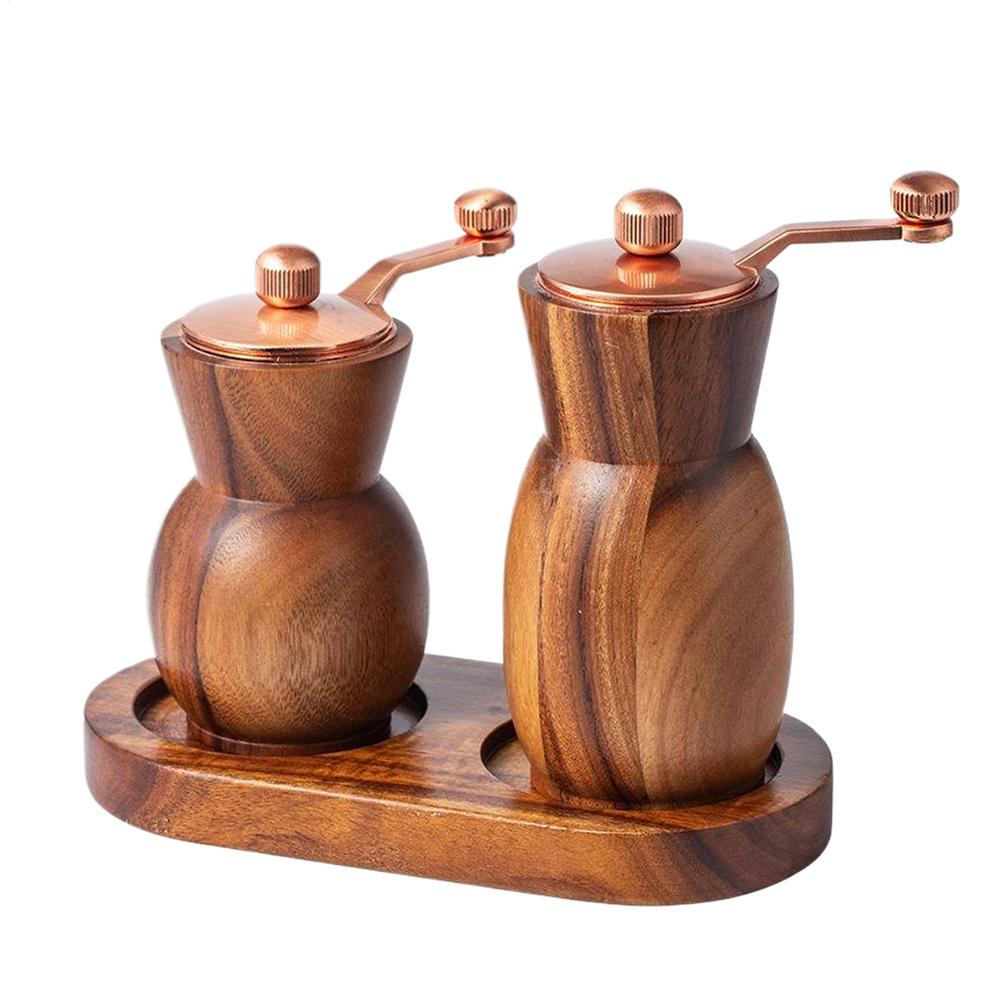 Salt and Pepper Grinder Hand-Cranked Wooden Kitchen Gadgets Salt Grinder Pepper Shaker Set for Seasoning Bean Chili Cumin