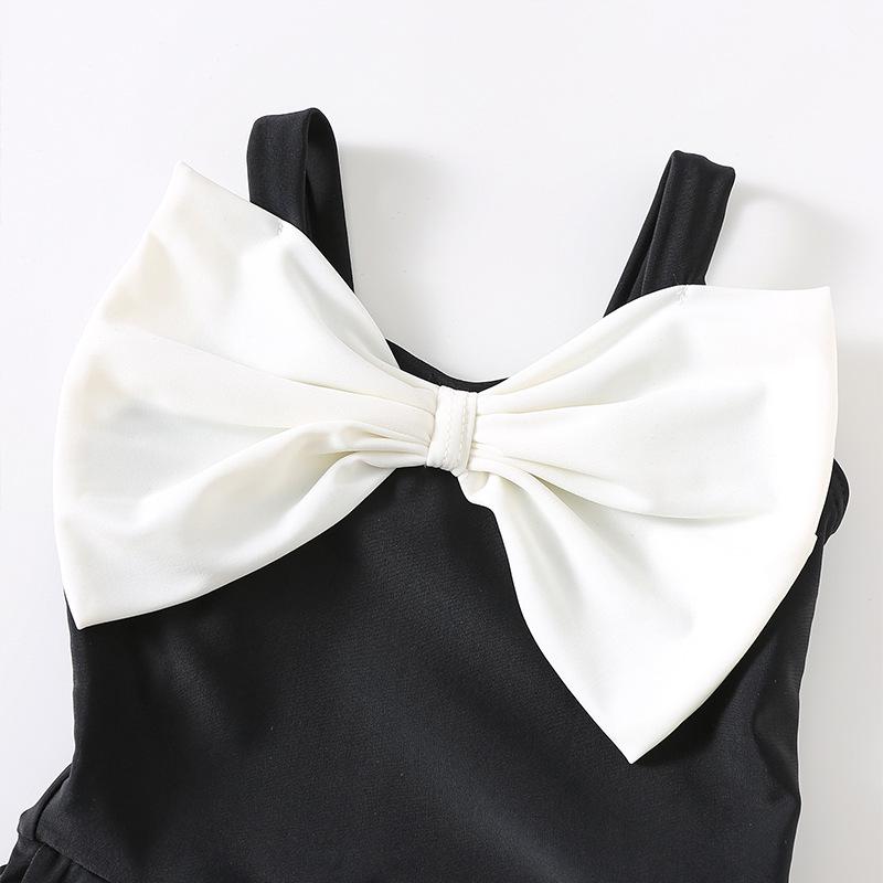 Children's Bowknot One-Piece Swimsuit & Swim Cap – Quick-Drying Dress Style for Toddler Girls
