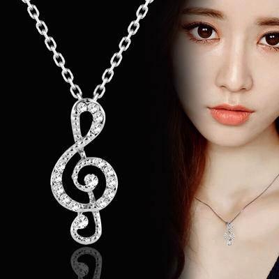 Music Notes Rhinestone Pendant Necklace Female Silver Color Choker Chain Fashion Jewelry 491 KO2
