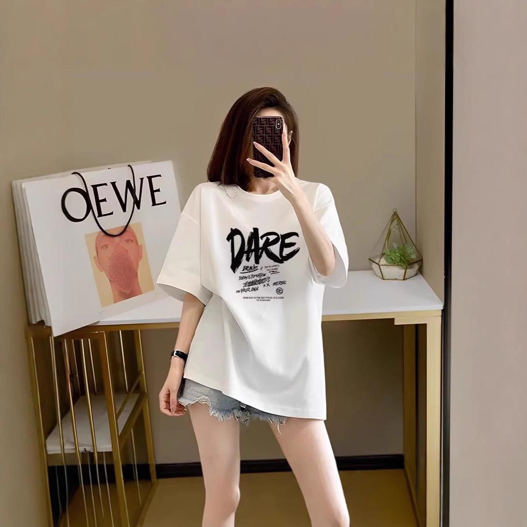 

Women s Summer 2025 Niche Print Loose Short-Sleeve T-Shirt - Stylish, High-Quality, Slimming Design M білий