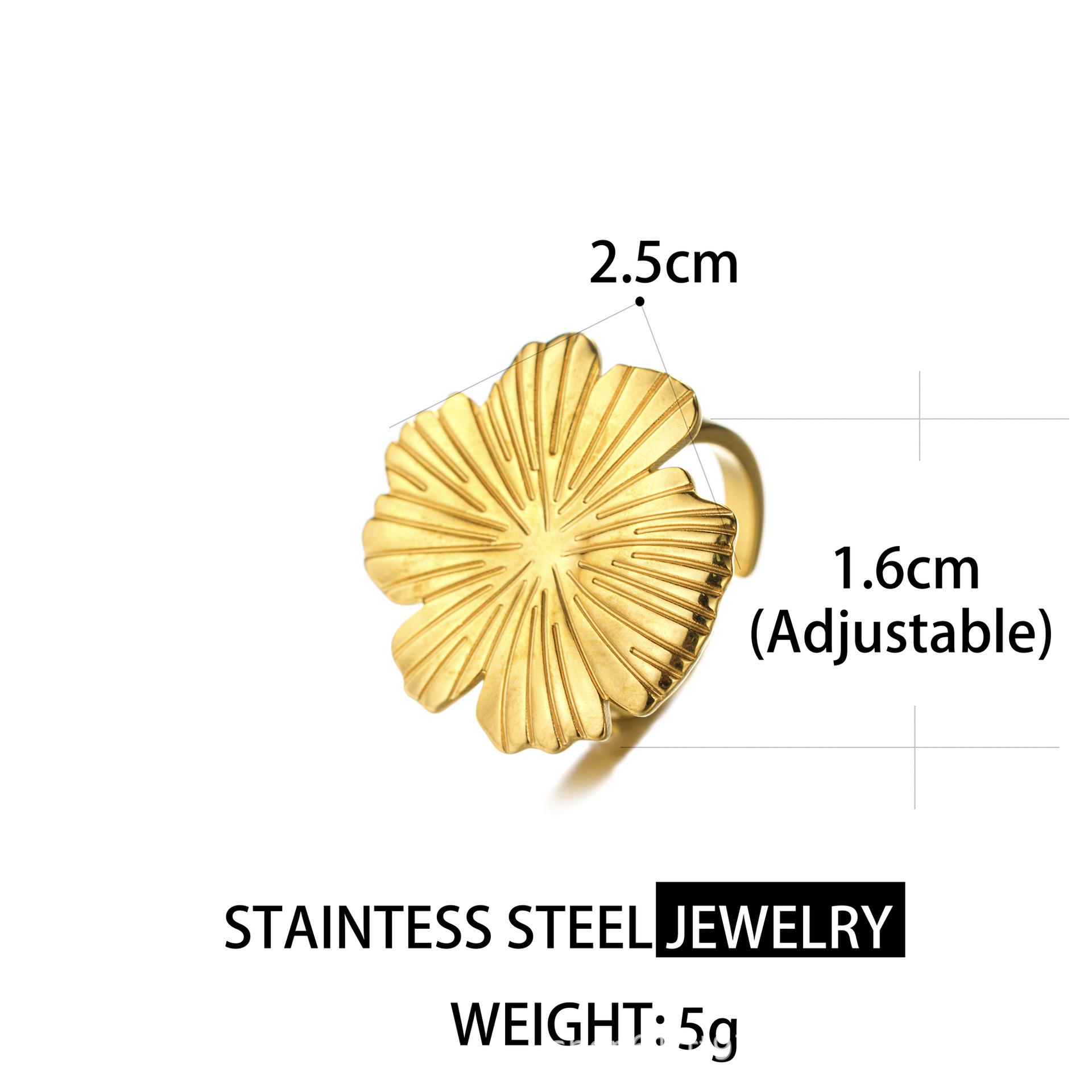 Women s 18K Gold Stainless Steel Adjustable Flower Ring, Personalized & Fade-Resistant Silver Openable Adjustable Ring