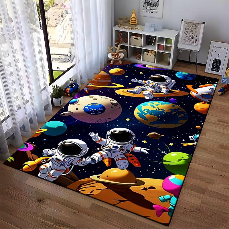 Astronauts and Planets Space Exploration Theme Non-slip rug suitable for living room and bedroom sofas