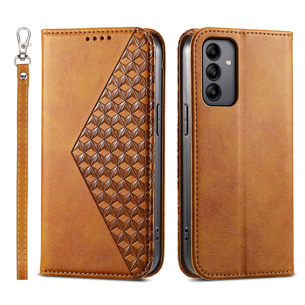 

For Samsung Galaxy A05s 4G Case Imprinted Rhombus Pattern Wallet Stand Phone Cover Yellow