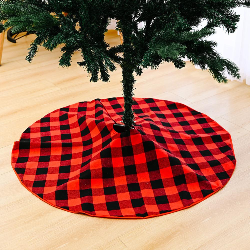 Stylish Red And Black Gingham Christmas Tree Skirt 90cm Beautiful Holiday Accessory