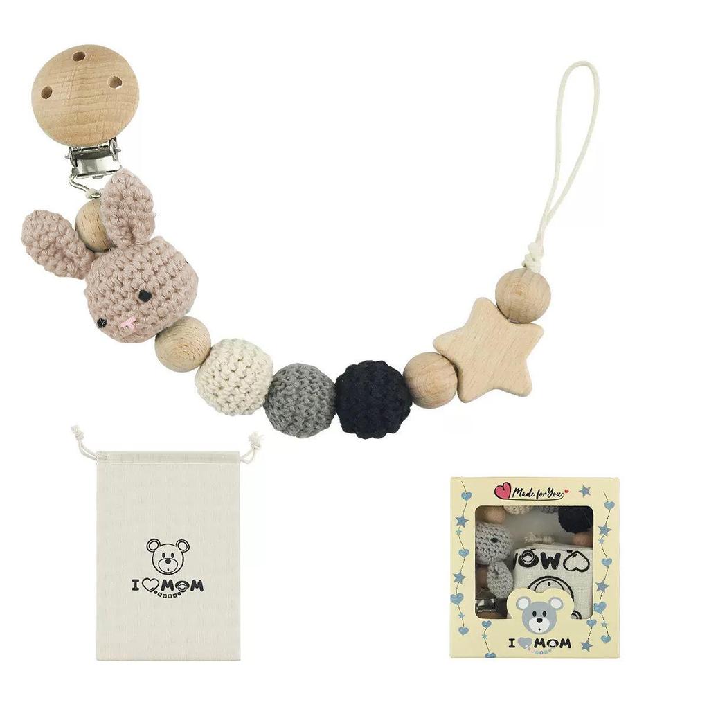 Crochet Baby Pacifier Chain with Cartoon Animal Teether - Anti-drop Design
