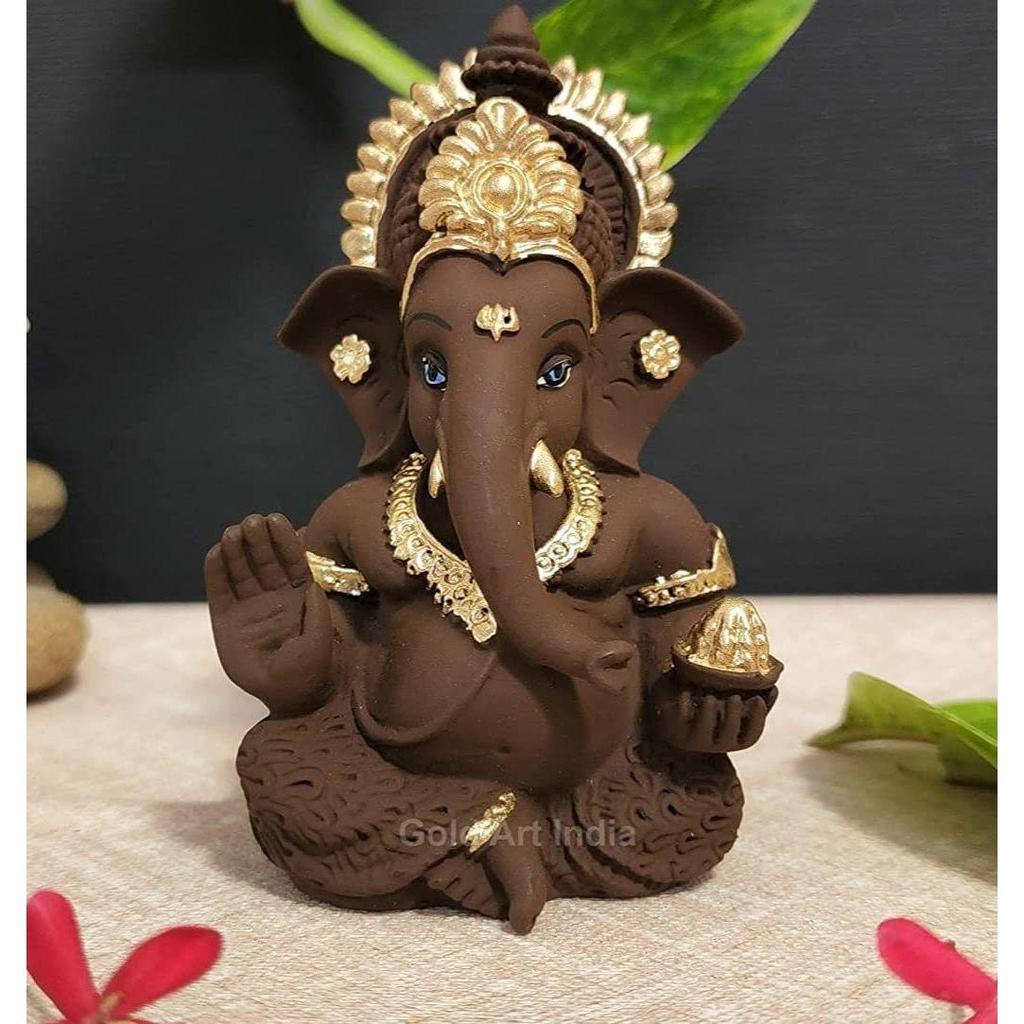 Braunes Terrakotta-Idol für Ganesh-Idol für Armaturenbrett-Gott Ganesha-Idol für Heimdekoration Ganpati zum Verschenken 3,5 Zoll (Braunes Terrakotta), Idol