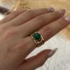 Green Natural Stone Stainless Steel Gold Plated Rings for Women Men Hollow Geometry Female Rings Charms Waterproof Jewelry