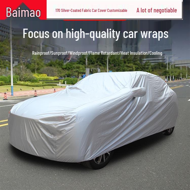 

Silver-Coated Fabric Car Cover 170T with Ears - Sun & Rain Protection Sunshade S (400x160x120 cm) срібний