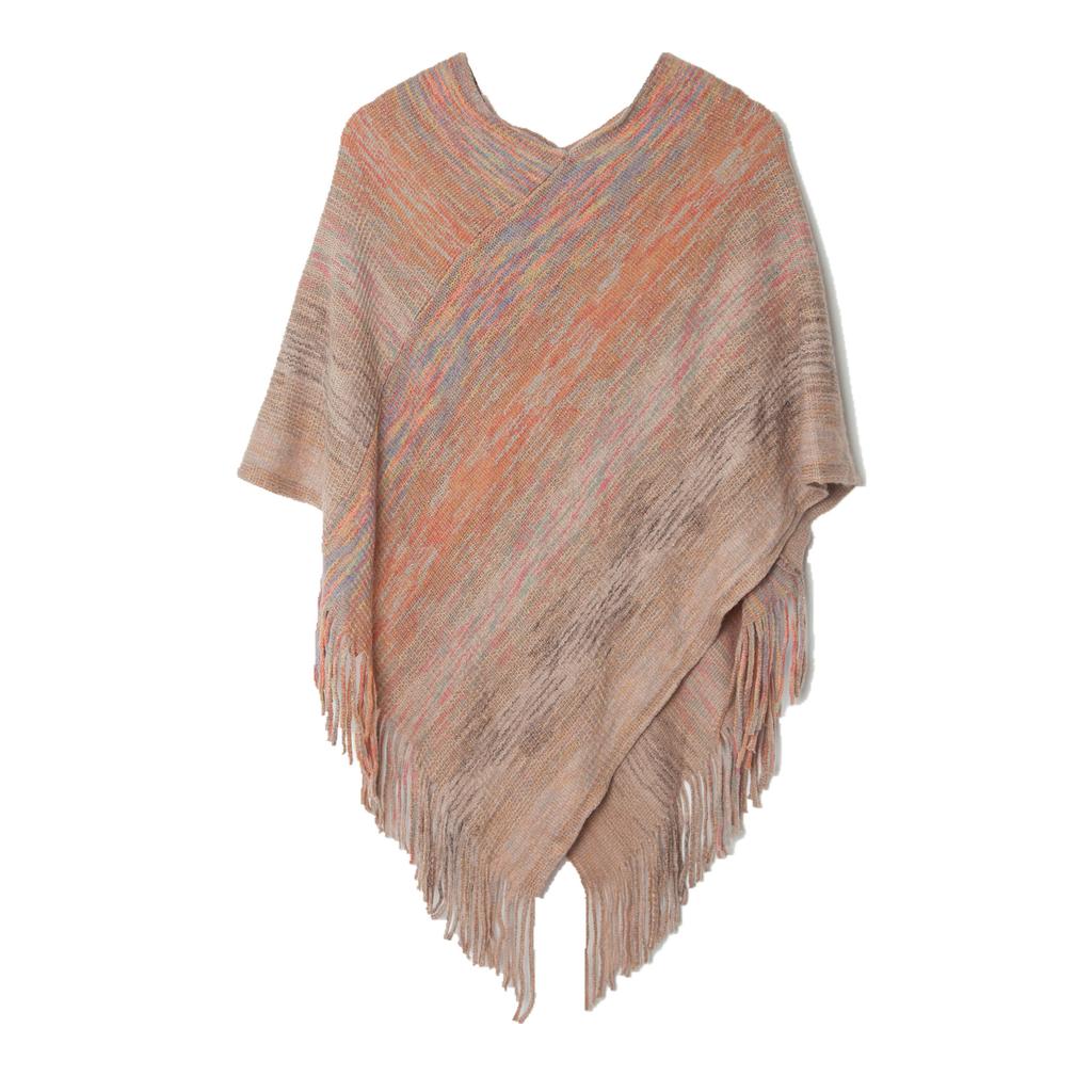 Spring and Autumn V-neck Fringe Knitted Shawl