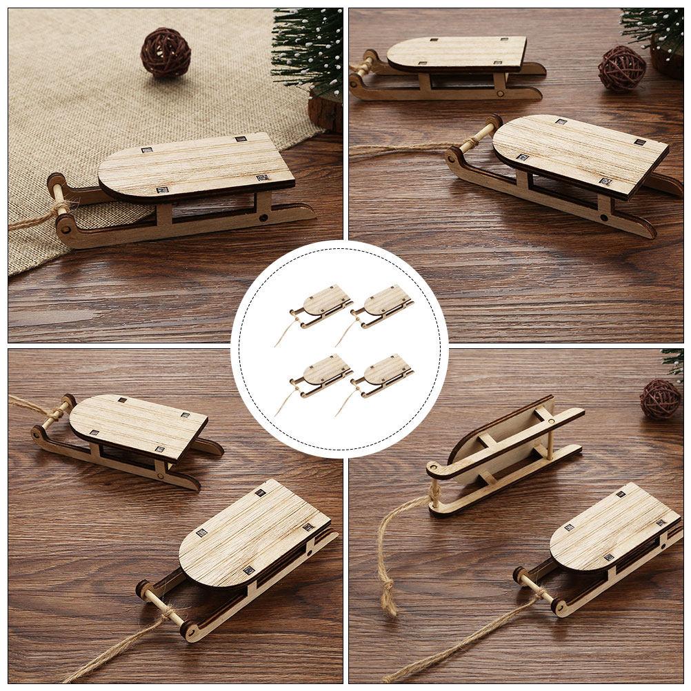 4Pcs Wooden Sleigh Ornament Set Christmas Tree Decor Festive Xmas Sled Pendant Handcrafted Natural Wood Sleigh Hanging Adornment
