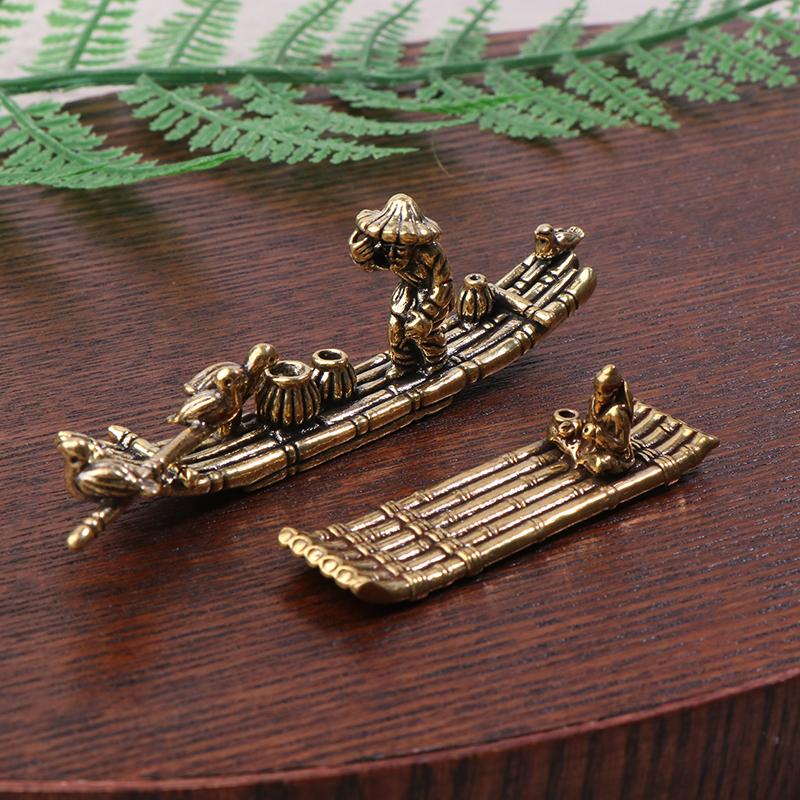 1 Stück Schreibtischornament Antik Messing Bambusfloß Fischerboot Fischer Kunst Modellierung Skulptur Räuchergefäß Dekoration