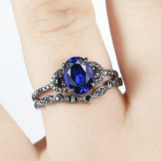 Blue Zircon Retro Diamond Engagement Ring - European & American Fashion