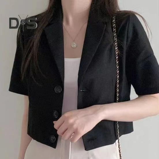 Ženy Letní oblek Kabát Klopa Krátký rukáv Jednořáskové Knoflíky Knoflík Krátký oblek Bunda Jednobarevný Volný střih Business Outwear