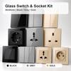 Tempered Glass Wall Switch Socket EU UK US FR RU Standard 86x86mm Crystal Panel 1/2/3/4 Gang USB RJ45 TV Power Outlet Panel Kit