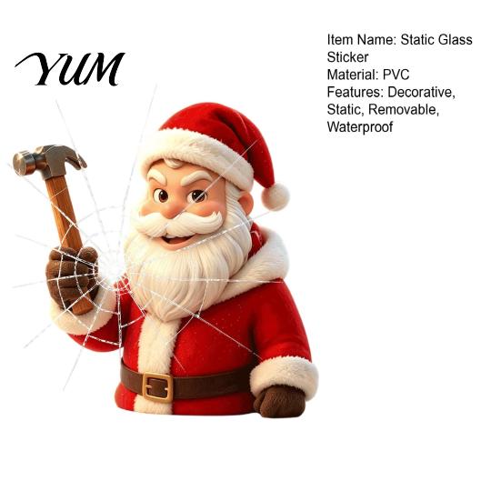 Store Window Display Christmas Santa Claus Static Glass Sticker, Removable Reusable PVC Clings for Living Room Bedroom Holiday Party Decoration Broken