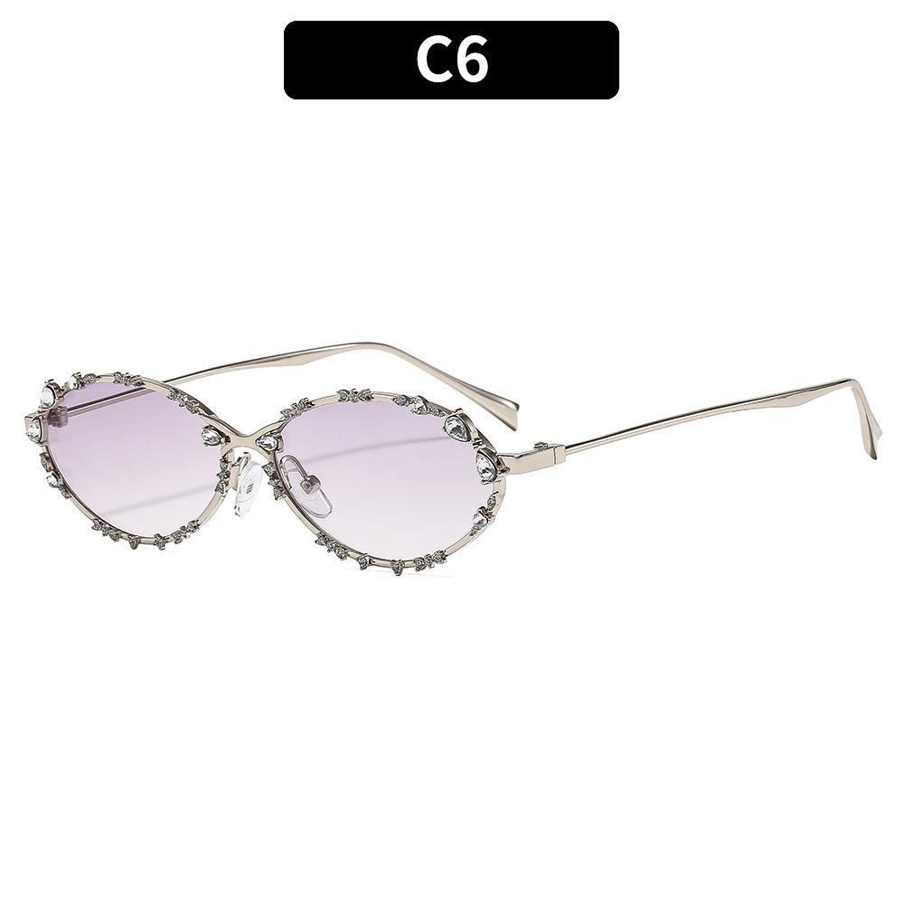 New Luxury Diamond Sunglasses Men Women Luxury oval Rhinestone Sun Glasses Trends Personalized Metal Frame Driving Eyewears