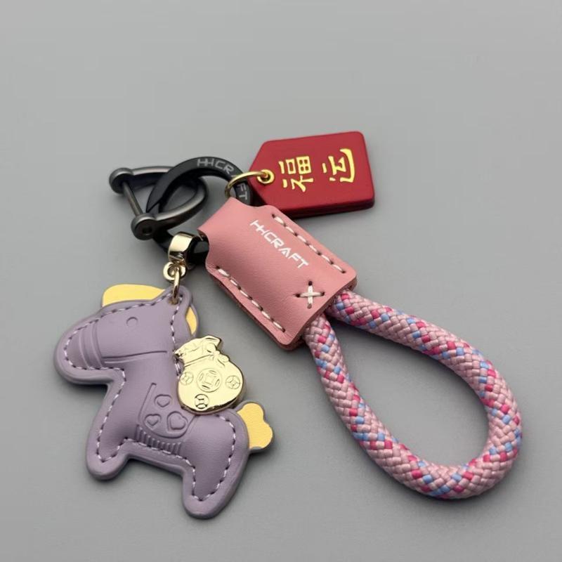 Cute Pony Keychain With Long-lasting Braided Strap Shiny Gold Lucky Pendant Key Ring for Christmas Holiday Gifts