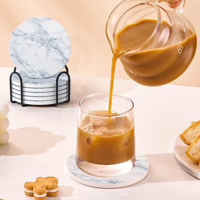6 Pcs Absorbent Coasters Ceramic Drink Coasters with Holder 4 Inch Round Coasters for Drinks Cup Coaster for Home Decor Protect Furniture
