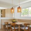 Boho Plug In Pendant Light Rattan Hanging Light with Cord Hemp Rope Farmhouse Hanging Lamp for Dining Room Bedside Restaurant