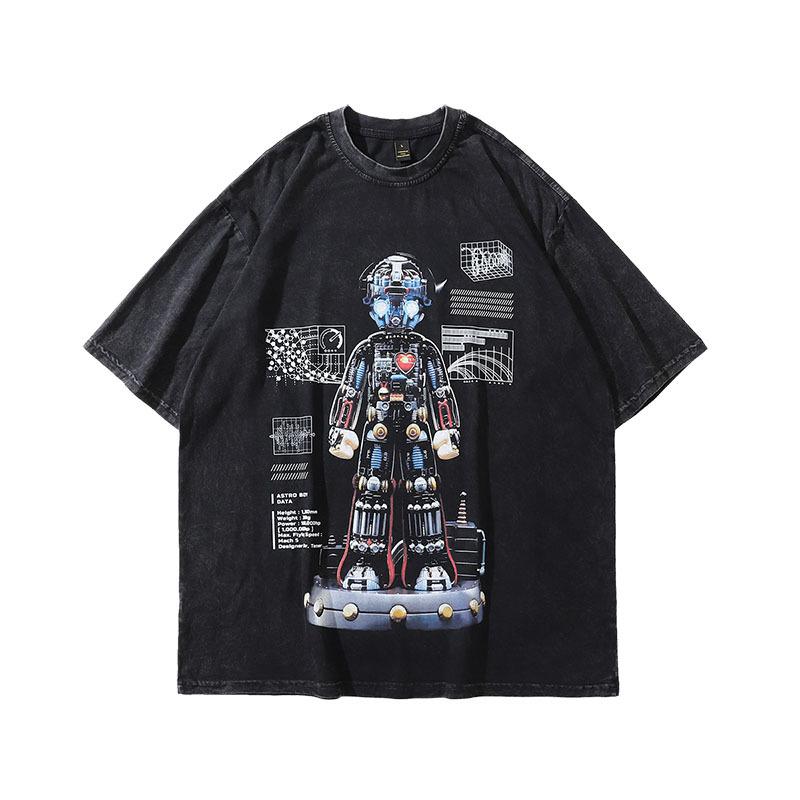 Harajuku Japanisch Y2K Spice Girls Anime Bedrucktes Gewaschenes Altes Kurzarm-T-Shirt Herren- Und Damen-Retro Guochao Marke T-Shirt