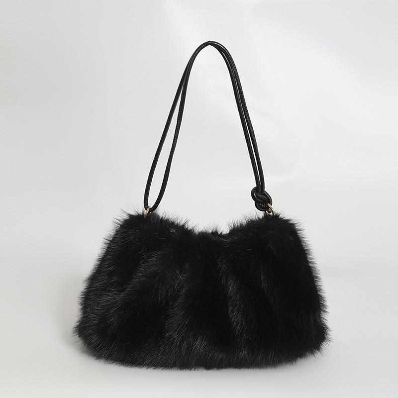 Fluffy Faux Fur Shoulder Bag Women Soft Elegant Underarm Bag Thin Shoulder Strap Plush Handbag Winter Versatile Commuter Totebag