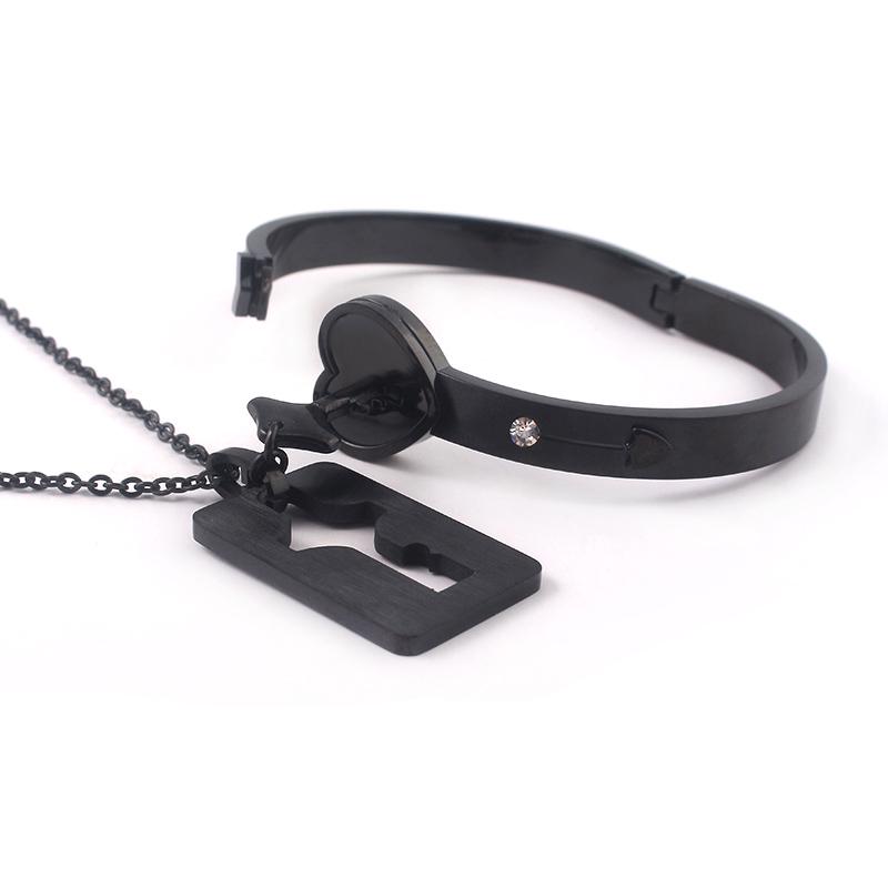 Couple Stainless Steel Bracelet Love Heart Lock Key Pendant Necklace For Women Men Valentine Gift Jewelry