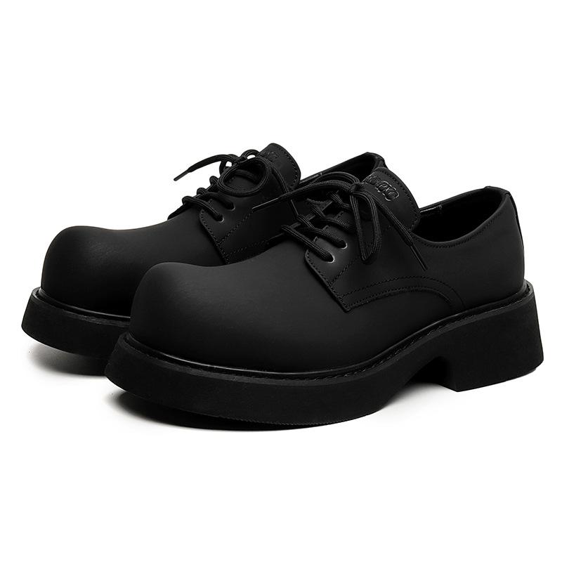 

Туфли на платформе, весна-осень, с круглым носком, со шнуровкой, на среднем каблуке, мужские туфли-муффины, черные, кожаные туфли 1255-R 44 чёрный