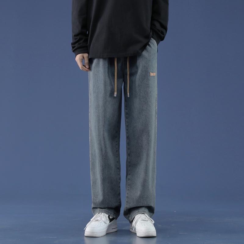Autumn Winter Men's Black Straight Wide Leg Jeans High Street Loose Fit Denim Pants Casual Trousers Street Style
