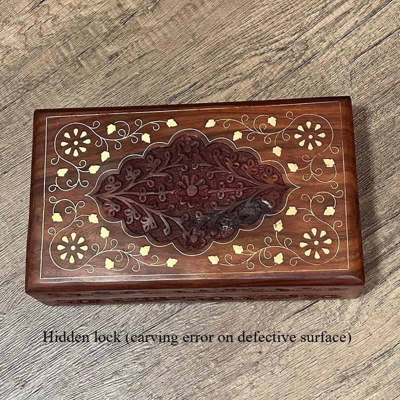Hand Carved Solid Wood Elephant Box with Copper Inlay Secret Lock Jewelry Coin Storage Case