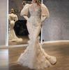 V-Neck Gold Feather Princess Evening Dress